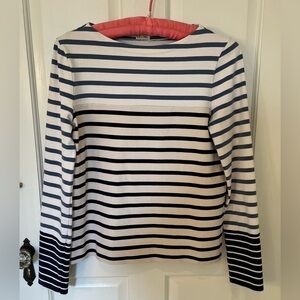 Celine Multi Blue & White Striped Long Sleeve Crew Neck Cotton Top Sz S.